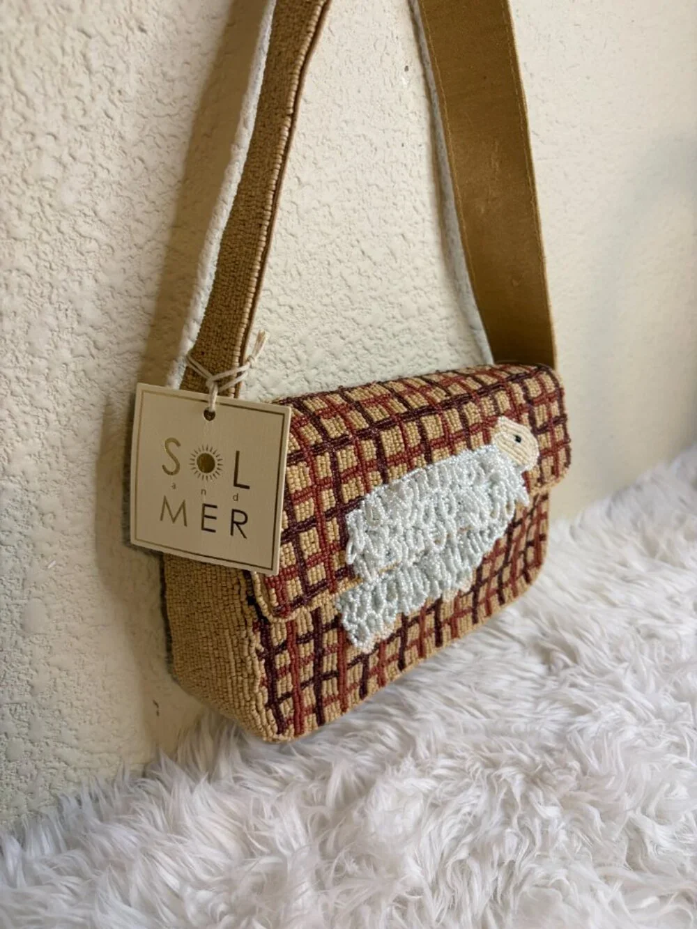 Viral 3D Sheep Beaded Shoulder Bag Plaid TikTok Quirky Farmcore NWT